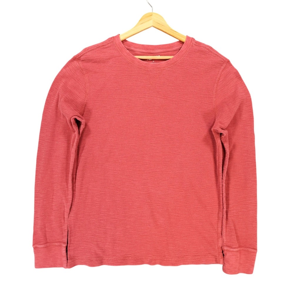 Arizona Jean Co Thermal Shirt Mens Large Red Cotton Waffle Knit Long Sleeve